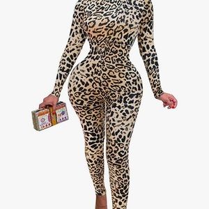 XXTAXN Bodycon Jumpsuit Cheetah Print